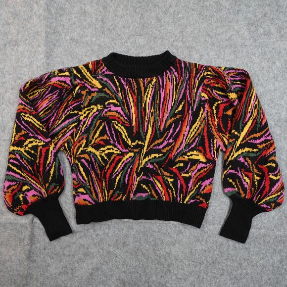 NWT Farm Rio Sweater Womens Small Shiny Zebra Sweater Balloon Sleeve Multicolor - Picture 4 of 14